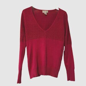 Geri C. New York Hot Pink Fitted Sparkle V-neck Sweater Women's XL